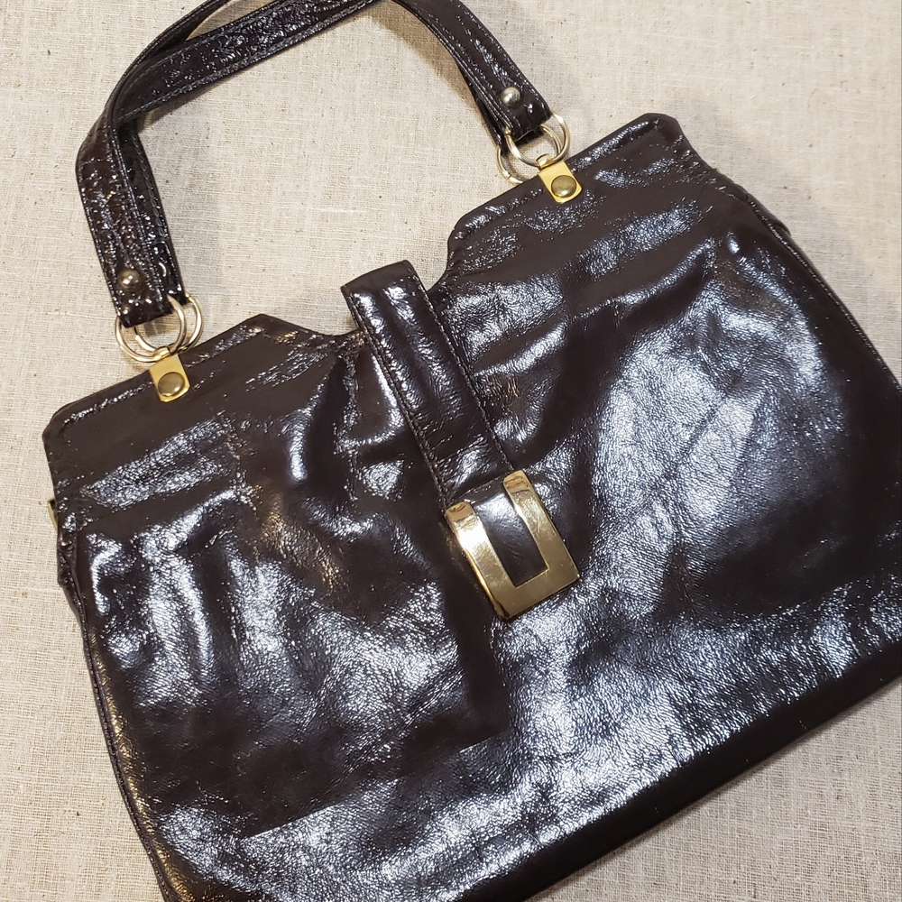 Vintage 50s Brown Patent Leather Handbag